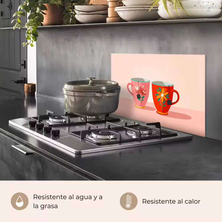 Salpicaderos de cocina - Tazas de té - Flores - Rosa - Bolsitas de té — 2