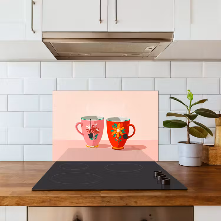 Salpicaderos de cocina - Tazas de té - Flores - Rosa - Bolsitas de té — 3