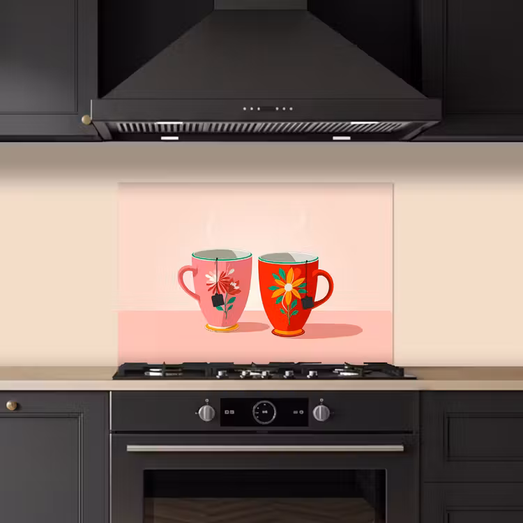 Salpicaderos de cocina - Tazas de té - Flores - Rosa - Bolsitas de té — 5