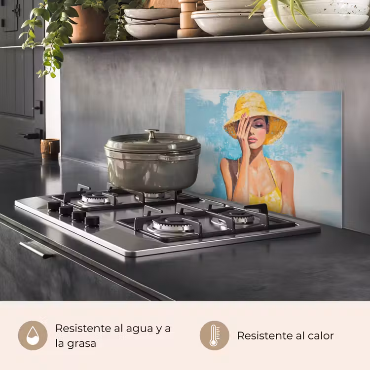 Salpicaderos de cocina - Pintura - Mujer - Sombrero - Amarillo — 2