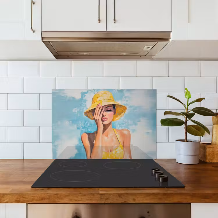 Salpicaderos de cocina - Pintura - Mujer - Sombrero - Amarillo — 3