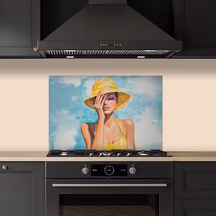 Salpicaderos de cocina - Pintura - Mujer - Sombrero - Amarillo — 5