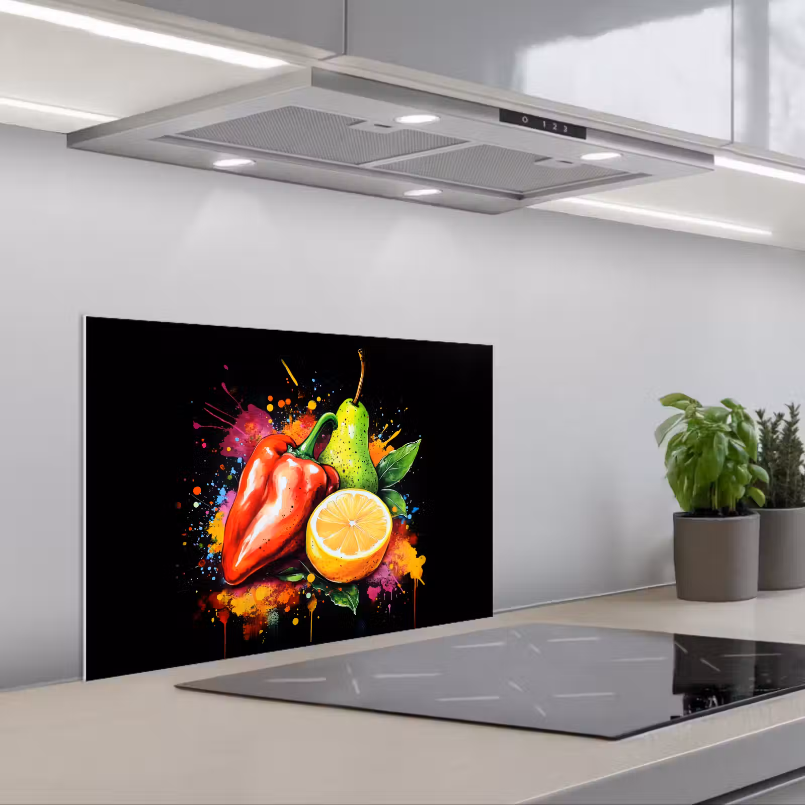 Salpicaderos de cocina - Pimienta - Pera - Limón - Graffiti - Pintura - Abstracto — 1