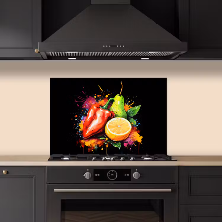 Salpicaderos de cocina - Pimienta - Pera - Limón - Graffiti - Pintura - Abstracto — 5