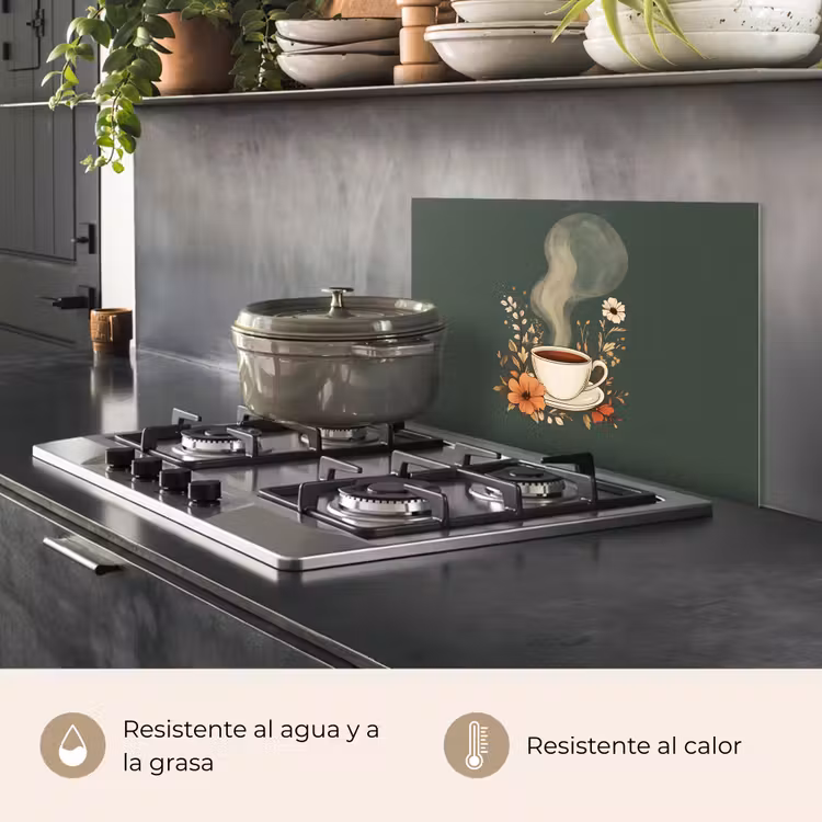 Salpicaderos de cocina - Taza - Flores - Verde - Café — 2