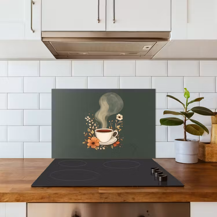 Salpicaderos de cocina - Taza - Flores - Verde - Café — 3