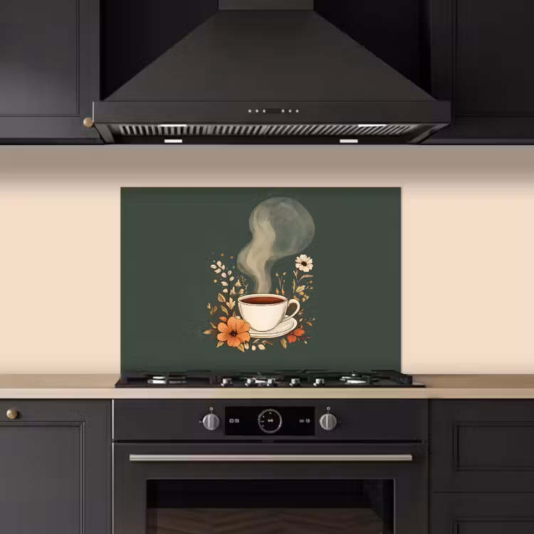 Salpicaderos de cocina - Taza - Flores - Verde - Café — 5