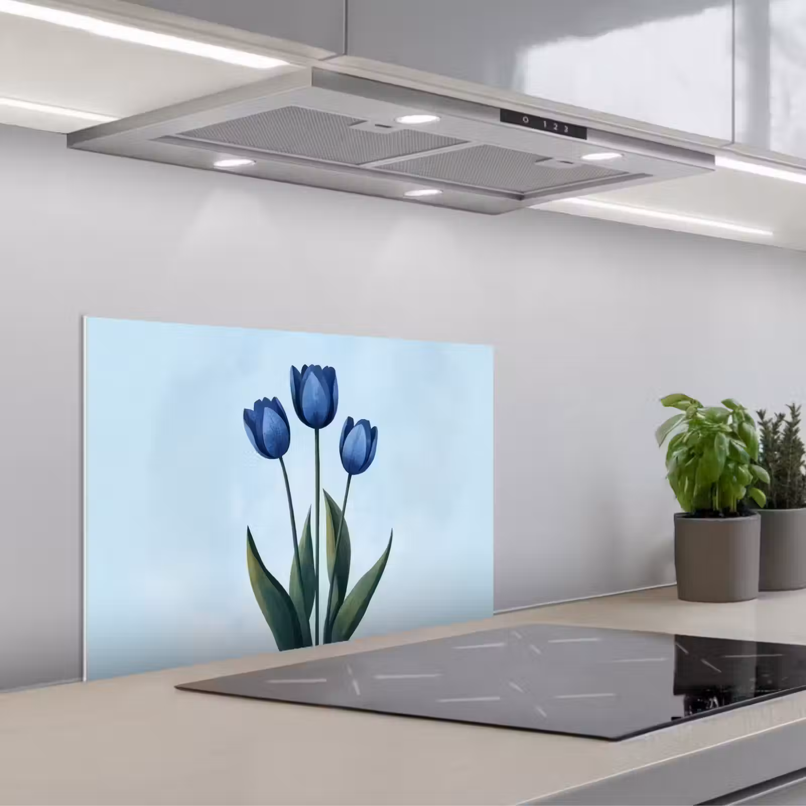 Salpicaderos de cocina - Tulipanes - Azul - Hojas — 1