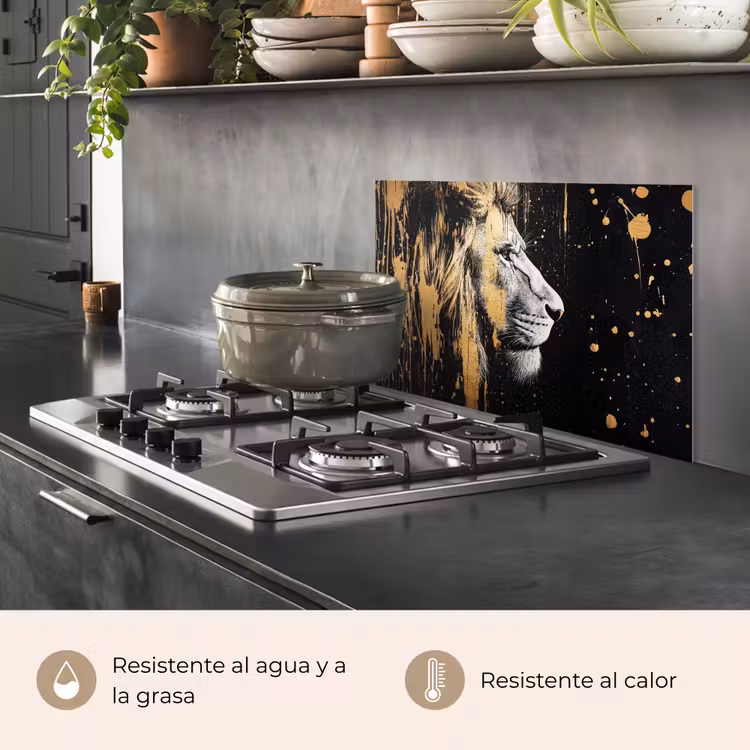 Salpicaderos de cocina - Retrato - León - Abstracto - Oro — 2
