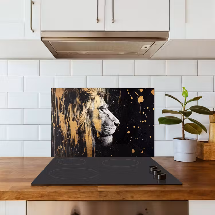 Salpicaderos de cocina - Retrato - León - Abstracto - Oro — 3