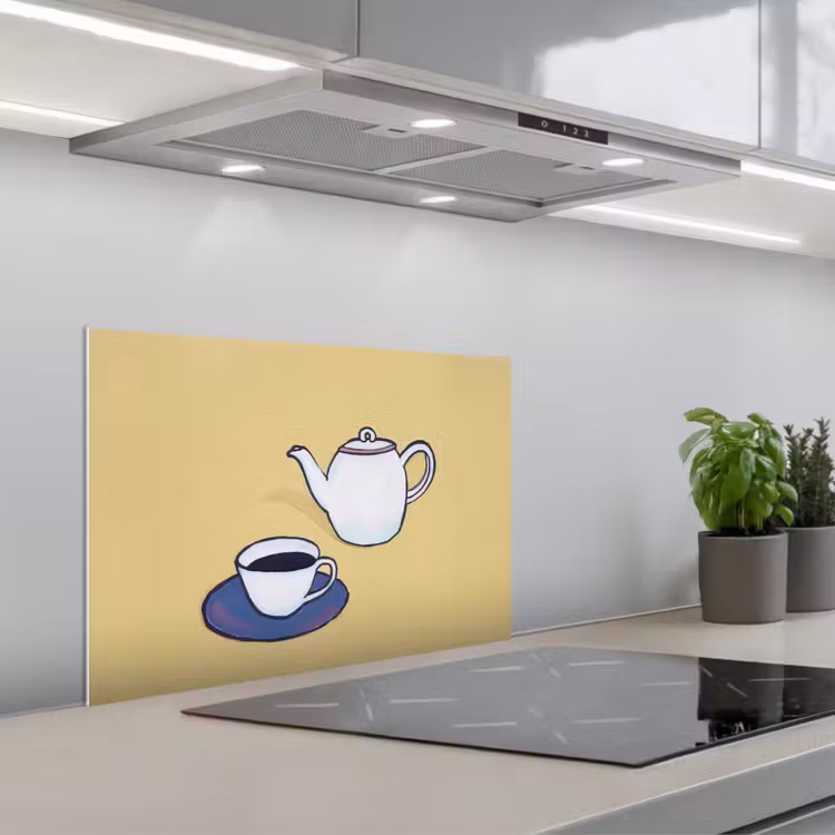 Salpicaderos de cocina - Tetera - Taza - Beige - Ilustración — 1