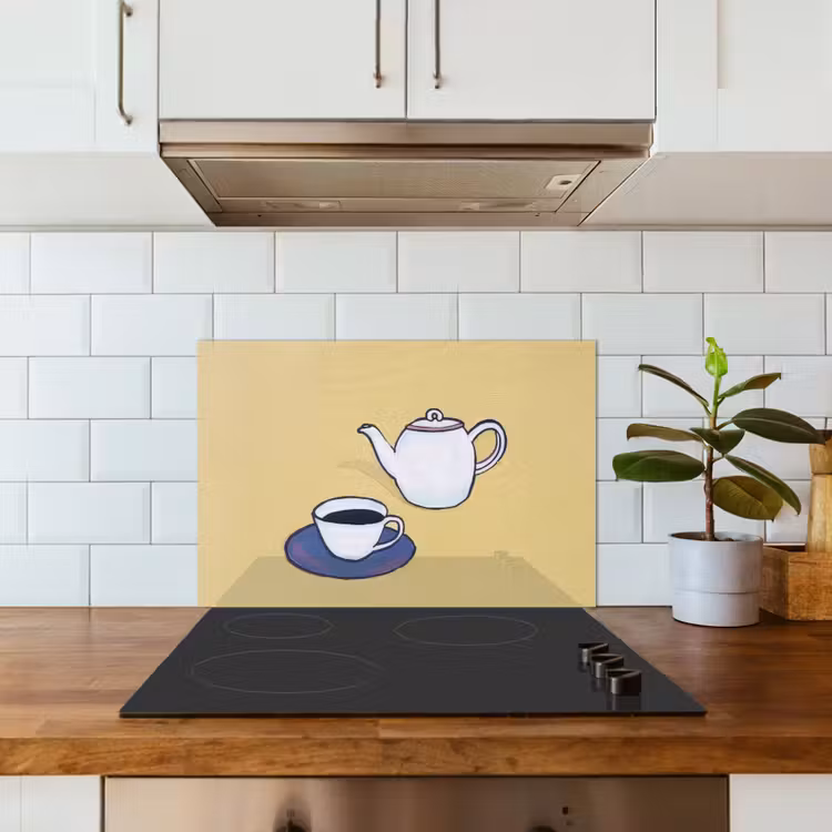 Salpicaderos de cocina - Tetera - Taza - Beige - Ilustración — 3