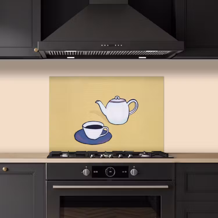 Salpicaderos de cocina - Tetera - Taza - Beige - Ilustración — 5