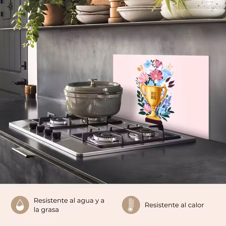 Salpicaderos de cocina - Trofeo - Mejor Mamá - Flores - Colorido — 2