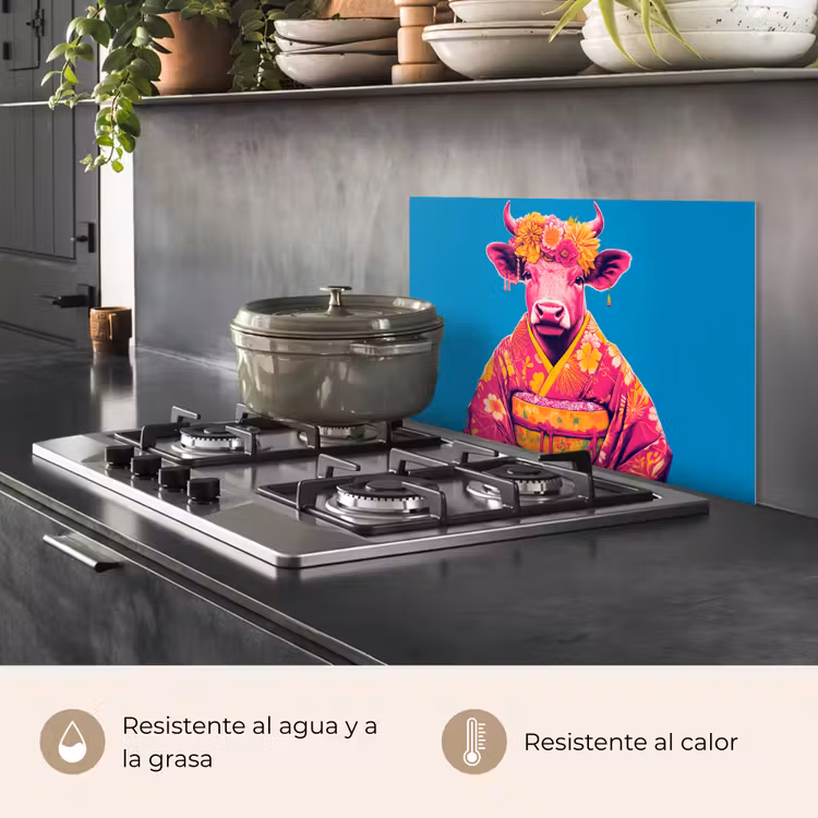 Salpicaderos de cocina - Vaca - Corona de flores - Pendientes - Kimono — 2