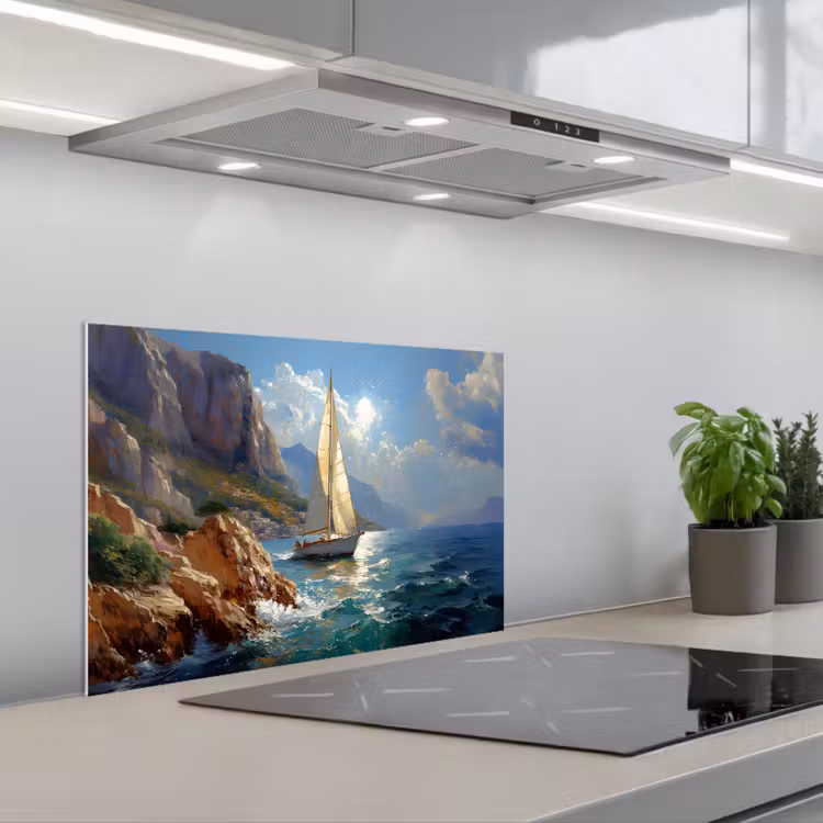 Salpicaderos de cocina - Velero - Mar - Rocas - Nubes — 1