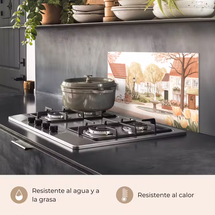 Salpicaderos de cocina - Plaza del pueblo - Fuente - Tulipanes — 2