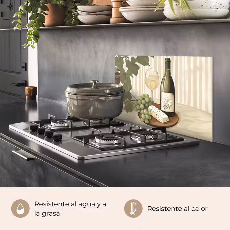 Salpicaderos de cocina - Vino - Uvas - Queso - Hojas — 2