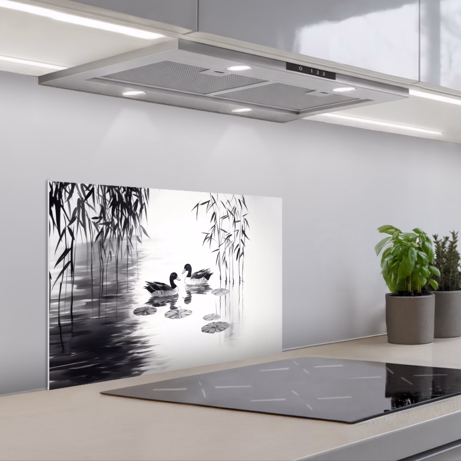 Salpicaderos de cocina - Patos - Nenúfares - Juncos - Negro — 1