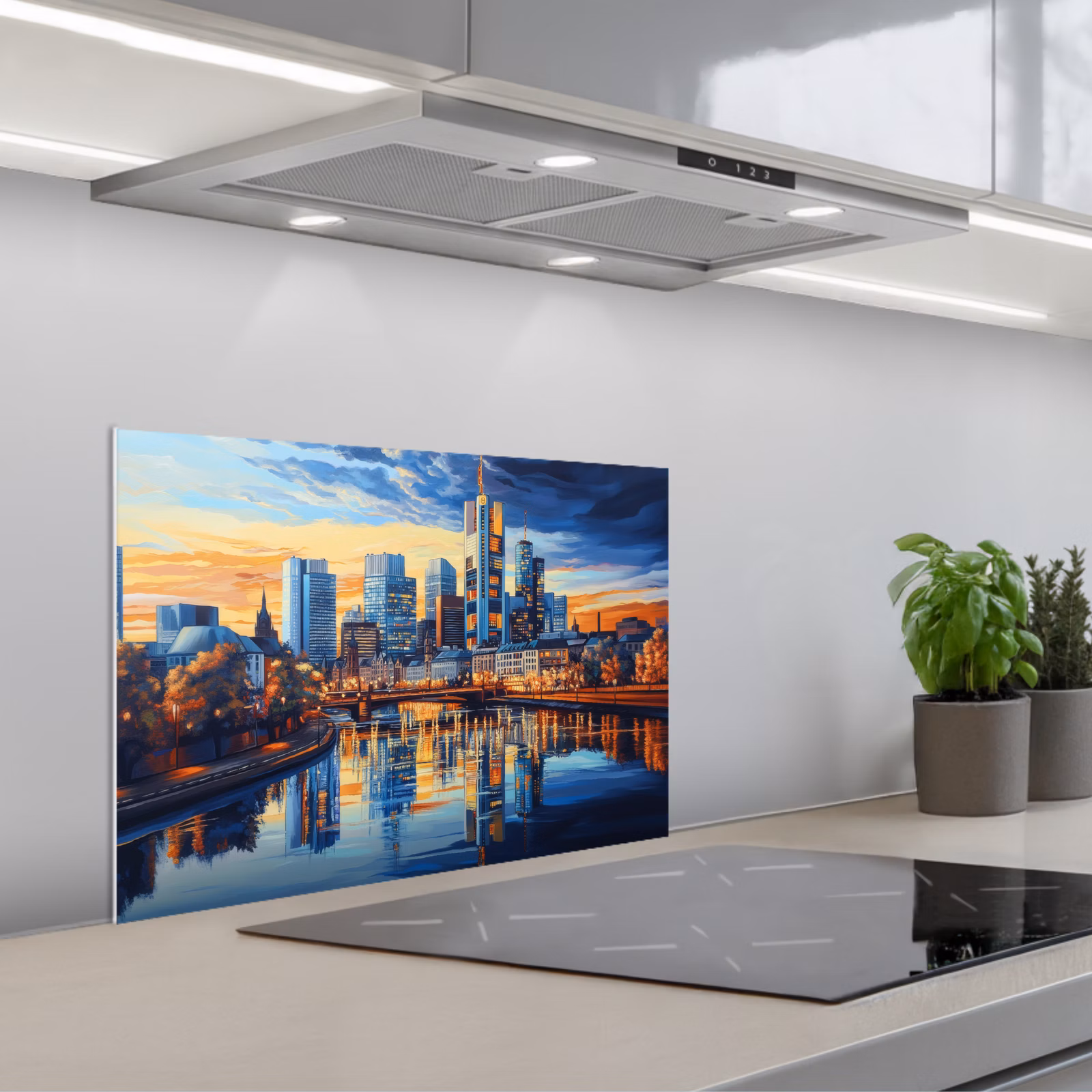 Salpicaderos de cocina - Puesta de sol Frankfurt - Ciudad - Skyline - Agua — 1
