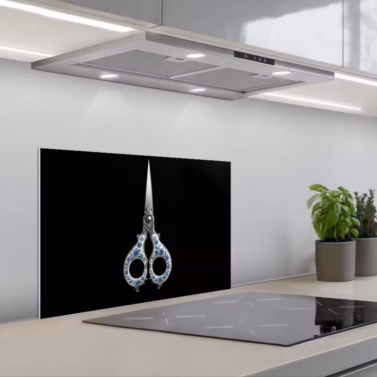 Salpicaderos de cocina - Tijeras - Azul de Delft - Negro — 1