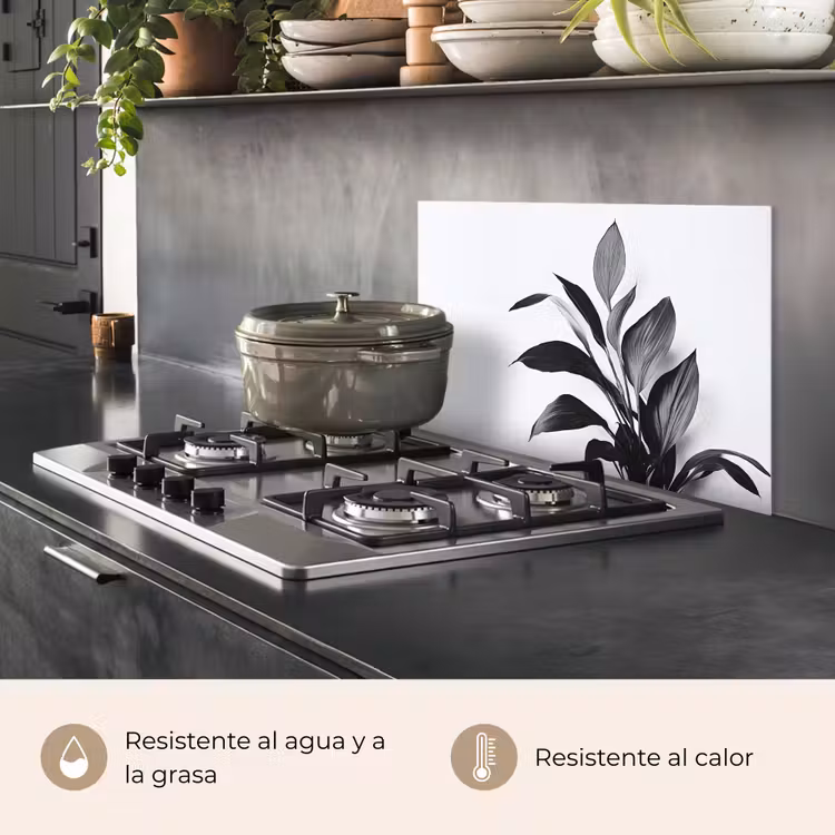 Salpicaderos de cocina - Planta - Hojas - Minimalista - Negro — 2