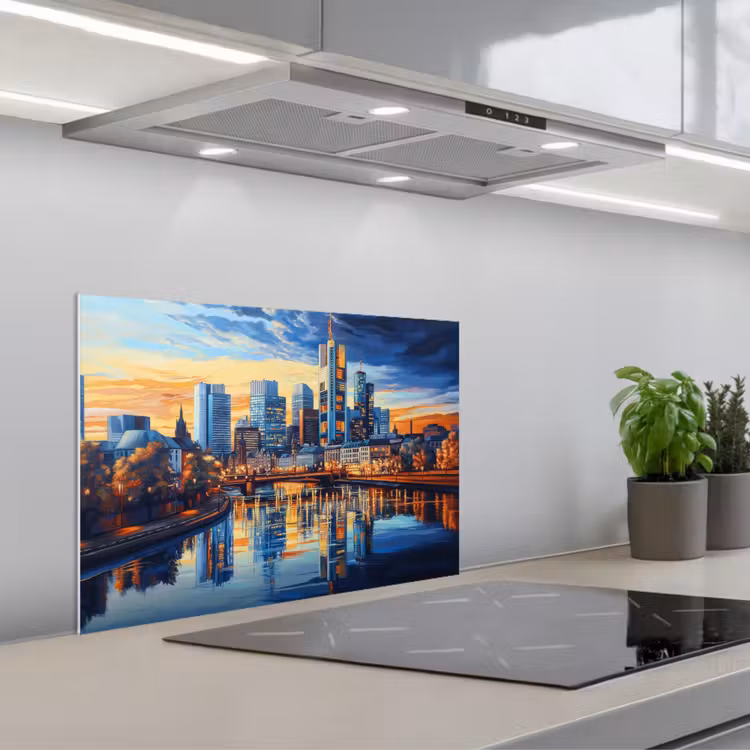 Salpicaderos de cocina - Puesta de sol Frankfurt - Ciudad - Skyline - Agua — 1