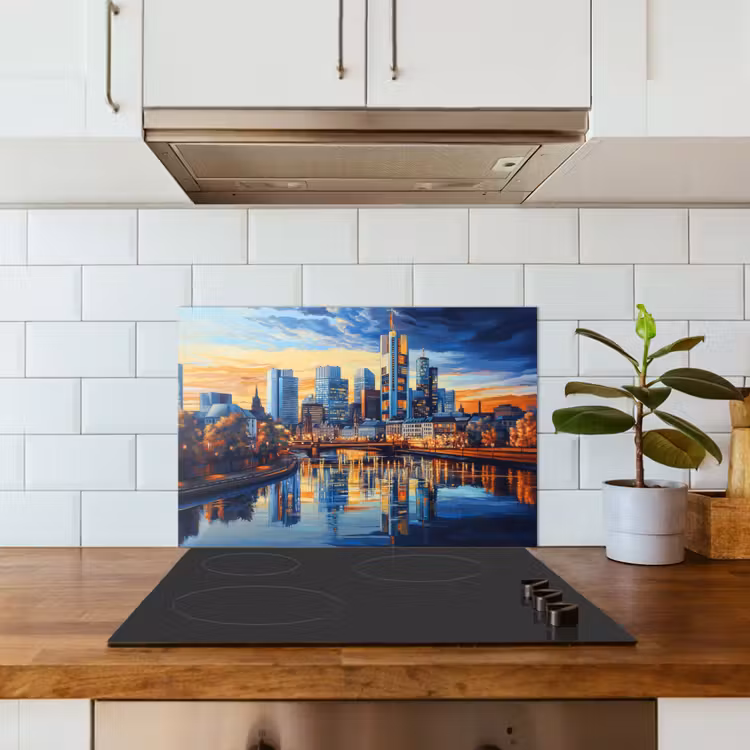 Salpicaderos de cocina - Puesta de sol Frankfurt - Ciudad - Skyline - Agua — 3