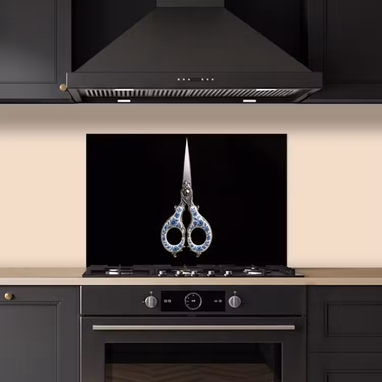 Salpicaderos de cocina - Tijeras - Azul de Delft - Negro — 5
