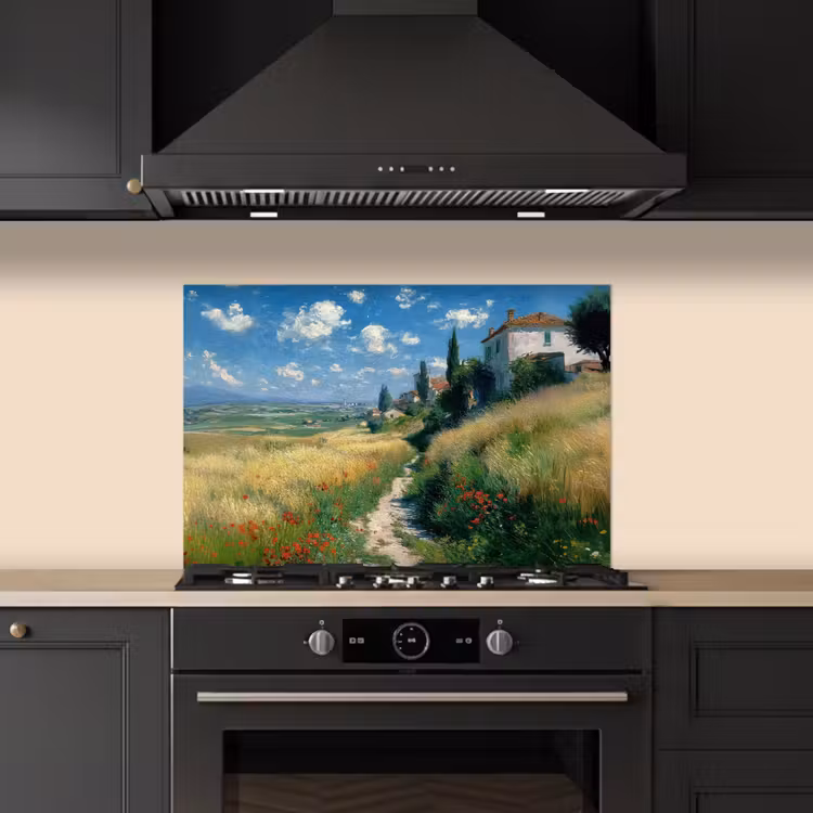 Salpicaderos de cocina - Pista de arena - Casa - Árboles - Césped — 5