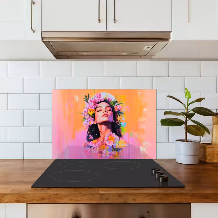 Salpicaderos de cocina - Retrato - Corona de flores - Mujer — 3