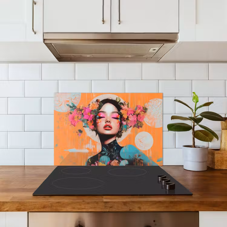 Salpicaderos de cocina - Retrato - Mujer - Abstracto - Flores — 3