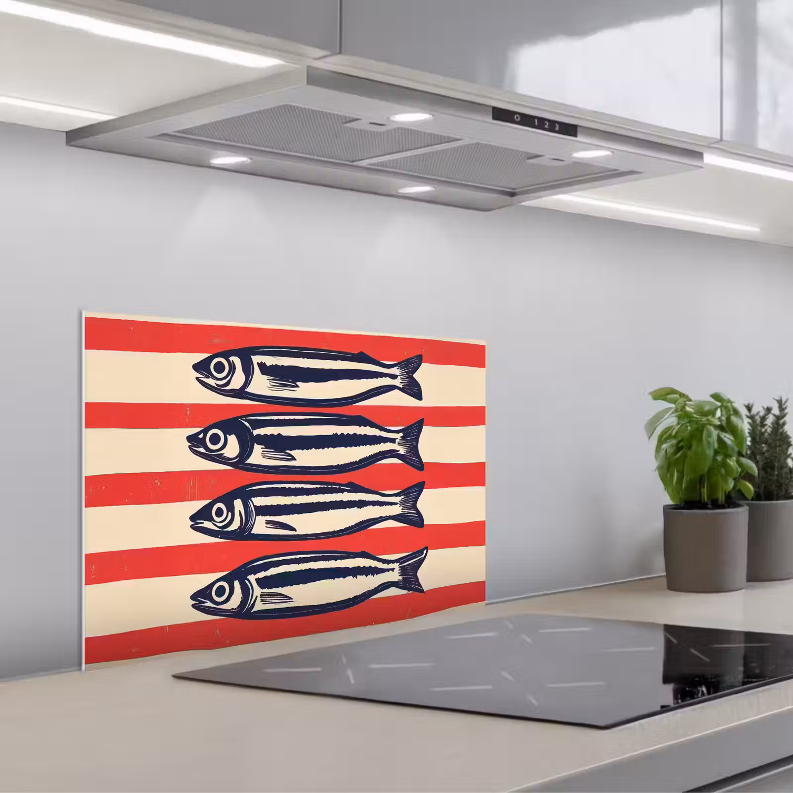 Salpicaderos de cocina - Sardinas - Rayas rojas y beige — 1