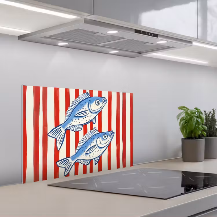 Salpicaderos de cocina - Pez - Rayas verticales - Azul - Rojo — 1