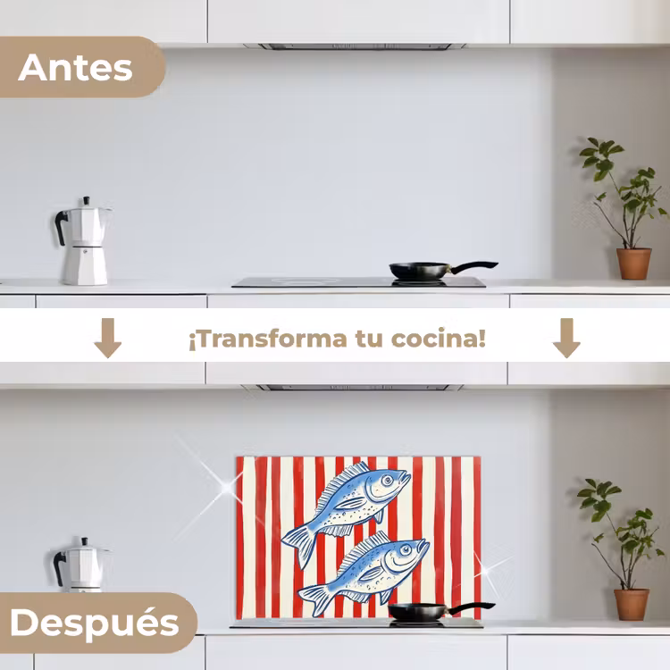 Salpicaderos de cocina - Pez - Rayas verticales - Azul - Rojo — 7