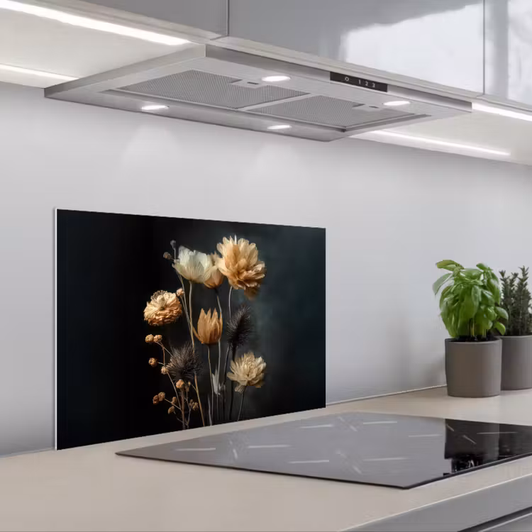 Salpicaderos de cocina - Ramo - Flores - Luz - Negro — 1