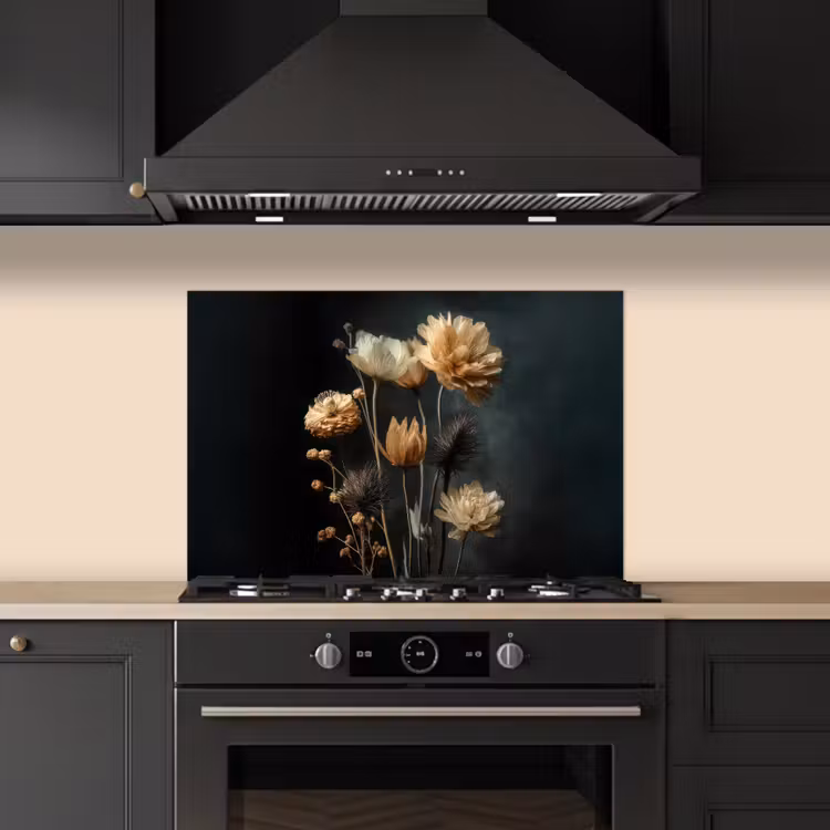 Salpicaderos de cocina - Ramo - Flores - Luz - Negro — 5