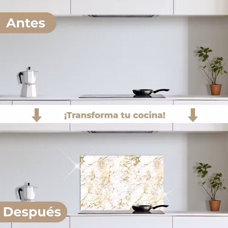 Salpicaderos de cocina - Salpicaduras doradas - Blanco - Mármol — 7
