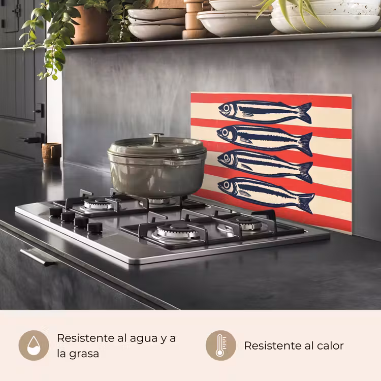 Salpicaderos de cocina - Sardinas - Rayas rojas y beige — 2