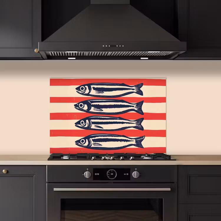 Salpicaderos de cocina - Sardinas - Rayas rojas y beige — 5