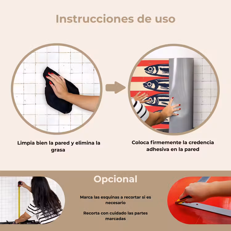 Salpicaderos de cocina - Sardinas - Rayas rojas y beige — 6