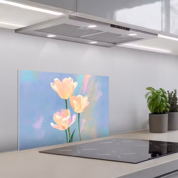 Salpicaderos de cocina - Tulipanes - Acentos rosas - Azul — 1