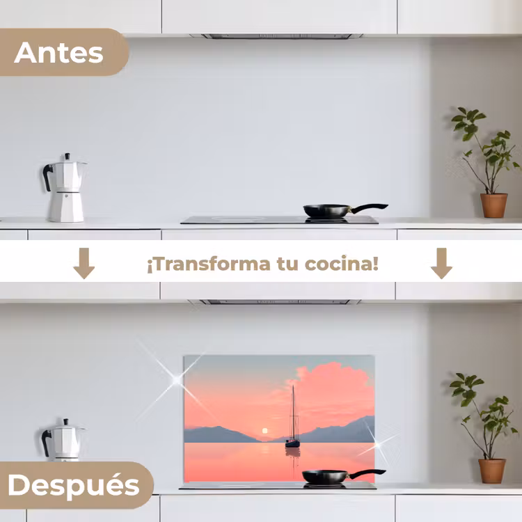 Salpicaderos de cocina - Velero - Mar rosa - Puesta de sol - Montañas — 7