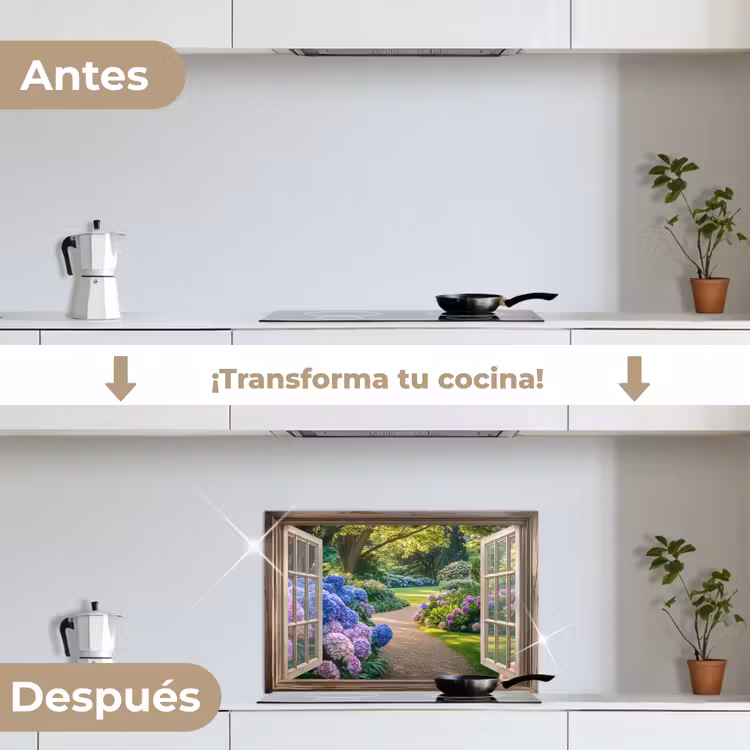 Salpicaderos de cocina - Vista - Jardín - Ventana - Hortensia - Flores — 7