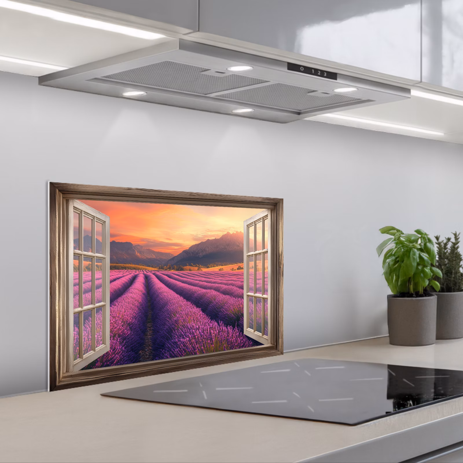 Salpicaderos de cocina - Transparente - Lavanda - Paisaje - Flores - Morado — 1