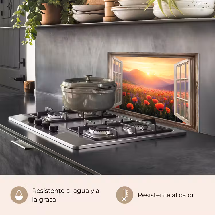 Salpicaderos de cocina - Transparente - Amapolas - Flores - Rojo - Ventana abierta — 2