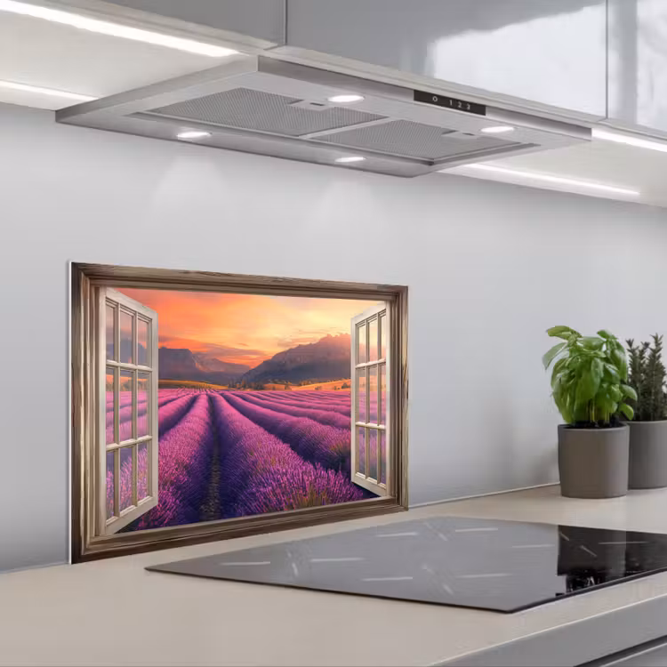 Salpicaderos de cocina - Transparente - Lavanda - Paisaje - Flores - Morado — 1