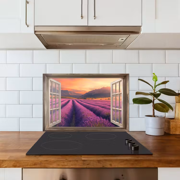 Salpicaderos de cocina - Transparente - Lavanda - Paisaje - Flores - Morado — 3