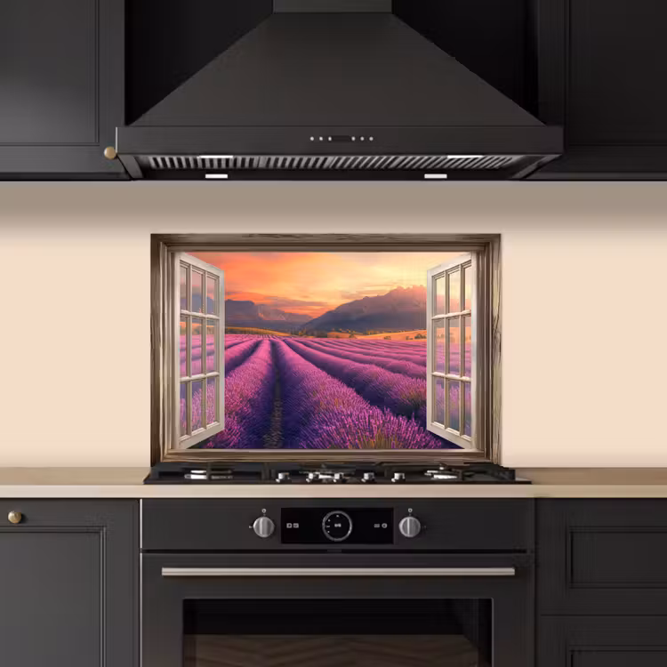 Salpicaderos de cocina - Transparente - Lavanda - Paisaje - Flores - Morado — 5