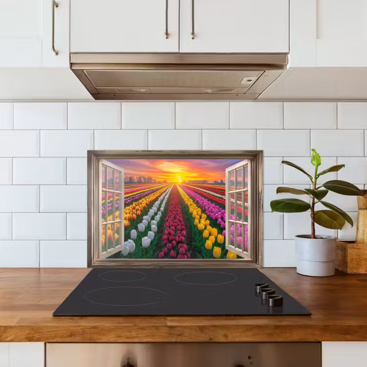 Salpicaderos de cocina - Vista - Flores - Tulipanes - Colorido - Puesta de sol — 3